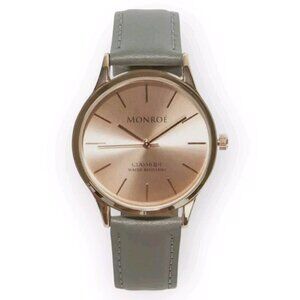 MONROE Classique Watch Sunburst Solérose Rose‎ Gold Grey Leather Analog Quartz